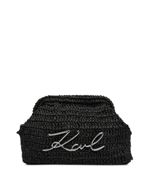 Karl Lagerfeld Black K/Signature Crochet Clutch Bag