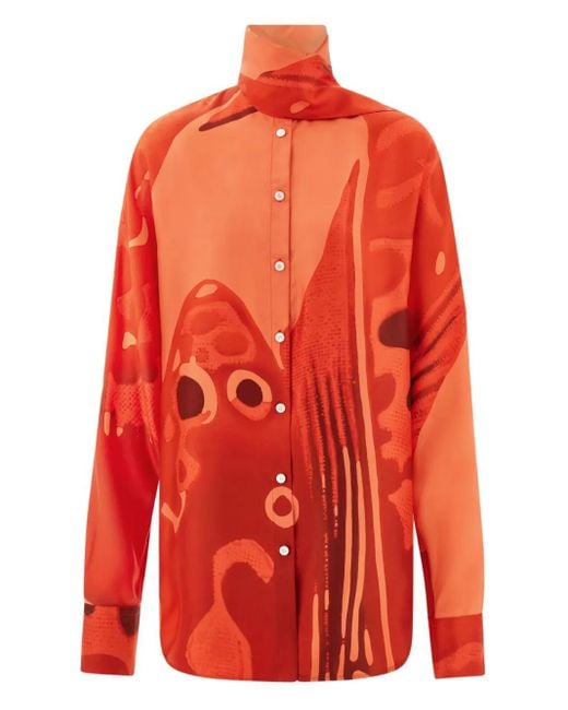 Ferragamo Red Fish Print Shirt With Sash