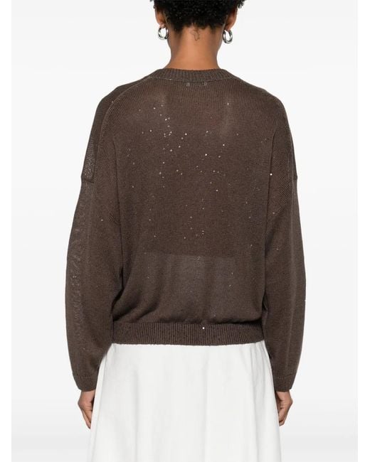 Brunello Cucinelli Brown Sequin-Embellished Jumper