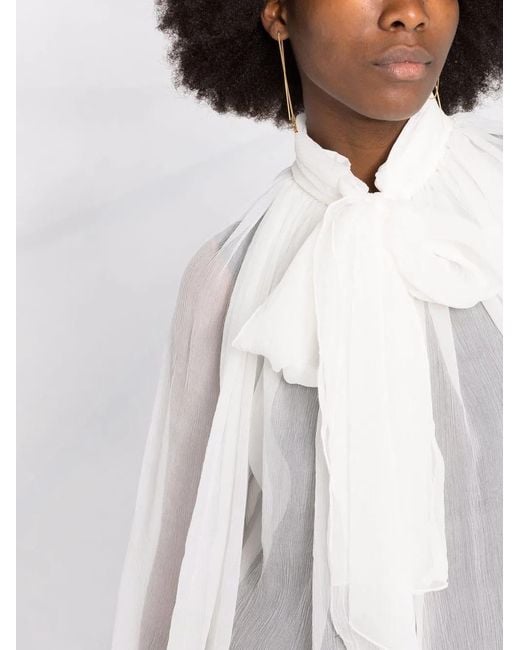 Atu Body Couture White Semi-Sheer Silk Blouse