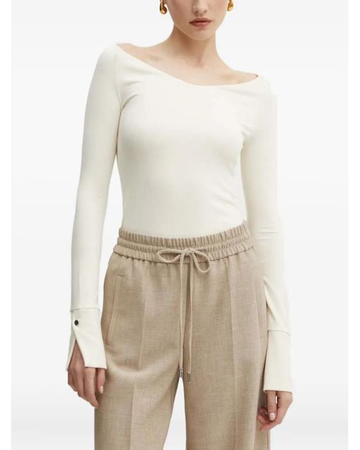 Boss Boat-neck Button-cuff Top Natural