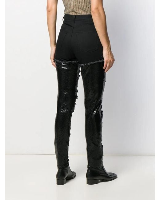 Saint Laurent Black Sequin-Embellished Ripped Skinny Jeans