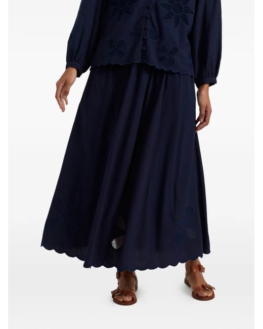 Chinti & Parker Blue Broderie Scalloped Midi Skirt