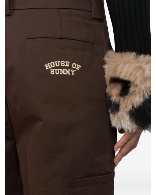 House Of Sunny Brown Embroidered-Logo Cotton Trousers