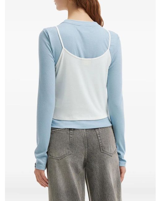 Mini Cream Blue Lace-Trim Long-Sleeve T-Shirt