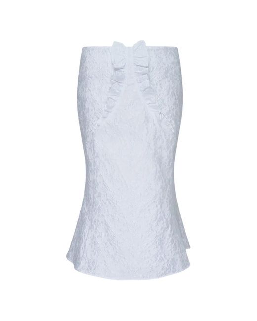ShuShu/Tong Blue Ruffled Floral-Jacquard Midi Skirt
