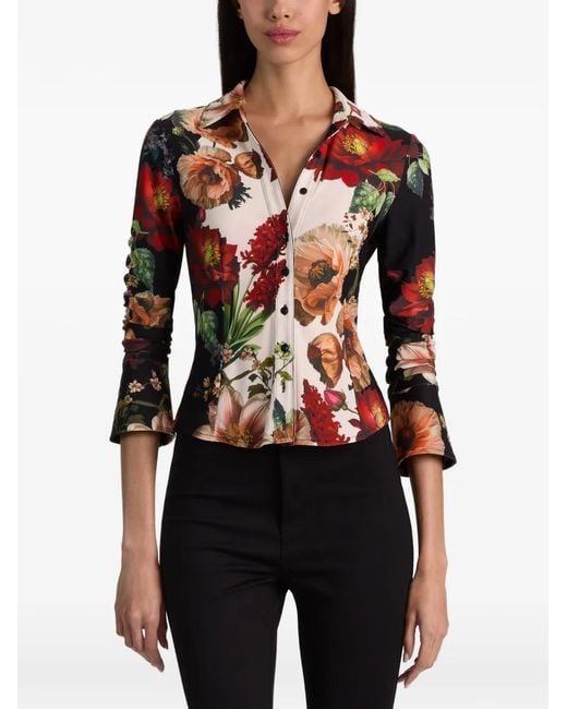 Alice + Olivia White Freya Floral-Print Shirt