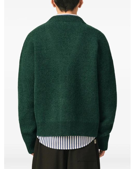 AMI Green Cardigan En Alpaga Avec Ami De Cœur