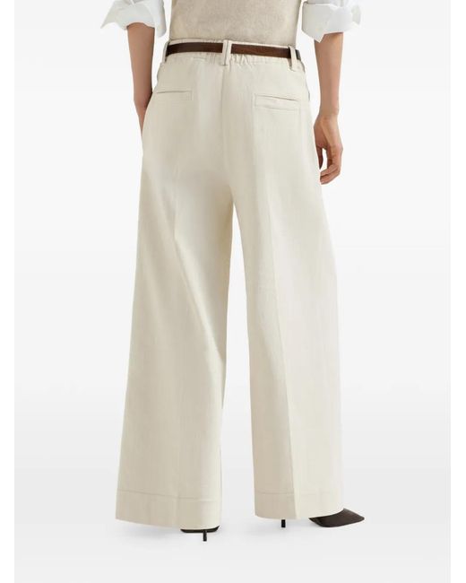Brunello Cucinelli White Pleated A-Line Trousers