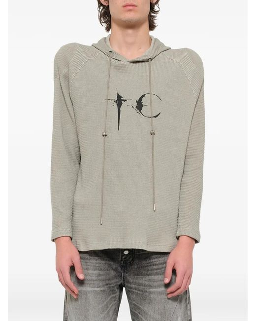 THUG CLUB Gray Bulk Shoulder Waffle-Knit Hoodie for men