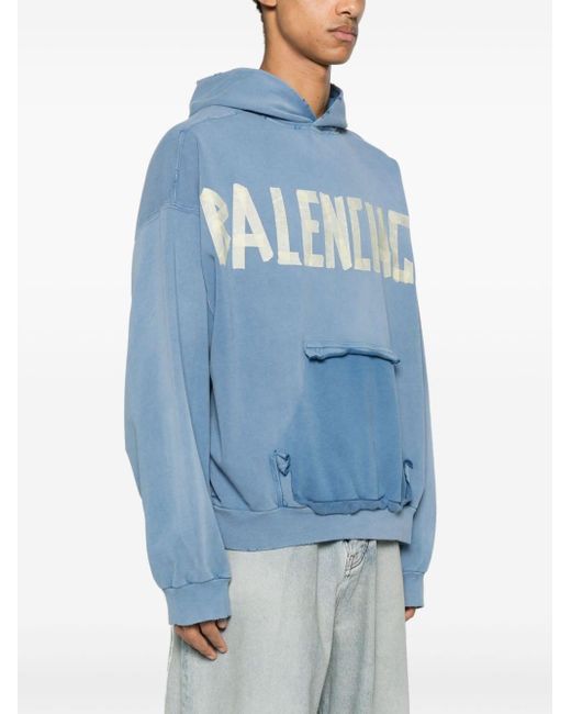 Logo-print cotton hoodie di Balenciaga in Blue