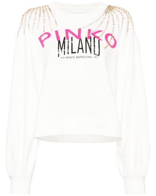 Pinko Sweater Verfraaid Met Kristallen in het White