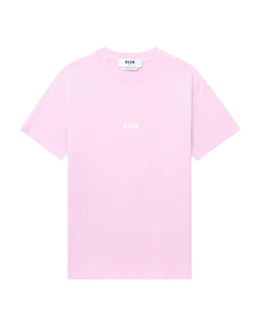 MSGM Pink Logo-Print Cotton T-Shirt