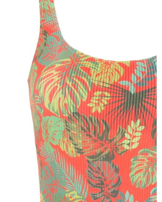 Amir Slama Orange Palm Leaf Print Swimsuit