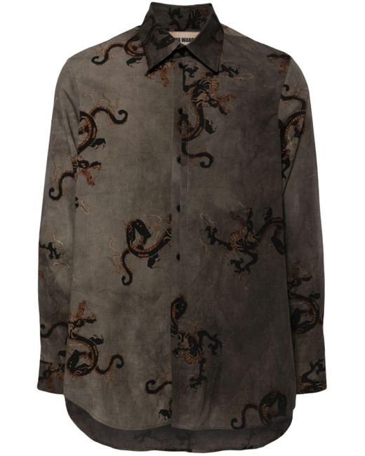 Uma Wang Black Dragon-print Long-sleeved Shirt for men