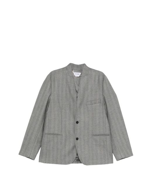 Hed Mayner Gray Pinstripe Collarless Blazer for men