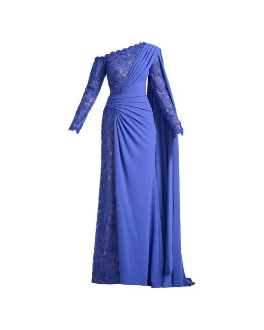 Tadashi Shoji Blue Ravelle One-Shoulder Lace-Panelled Maxi Dress
