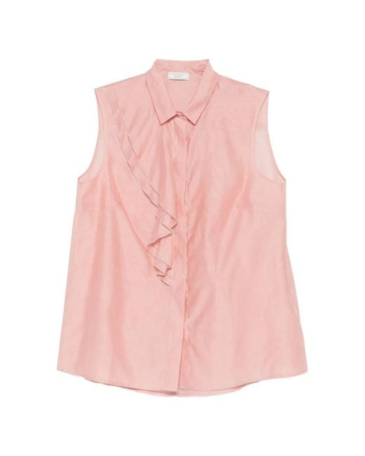 Peserico Pink Ruffled-Detail Sleeveless Shirt