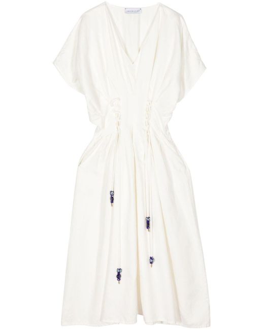 MEHTAP ELAIDI White Linen-cotton Beaded Dress
