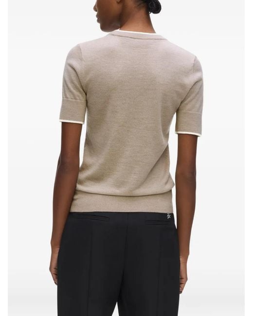 Karl Lagerfeld Gray Logo-Embroidered Merino-Wool T-Shirt