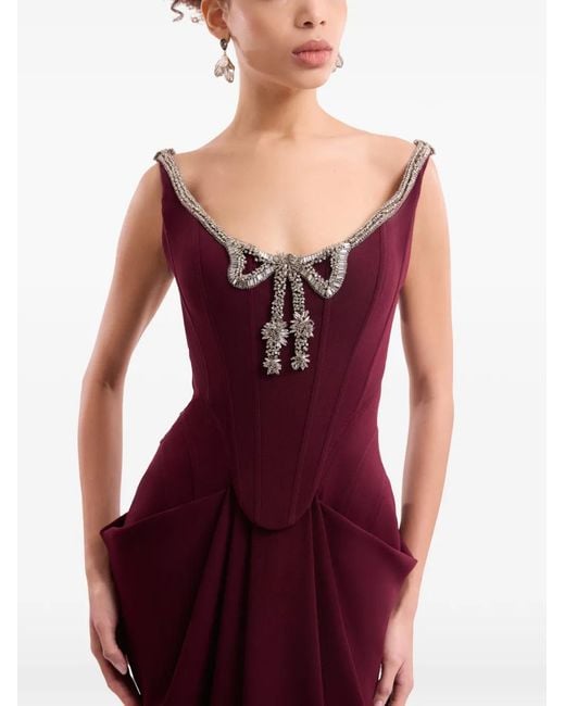 Gemy Maalouf Red Beaded Bow Dress