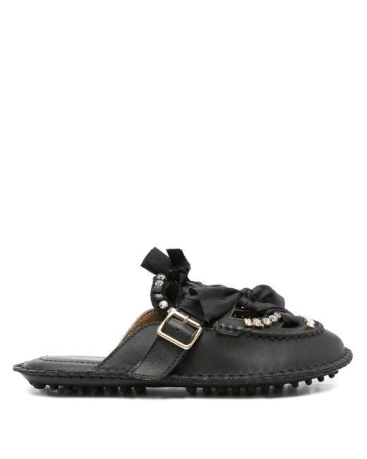 13 09 SR Black Medusa Jewel-Embellished Flat Mules