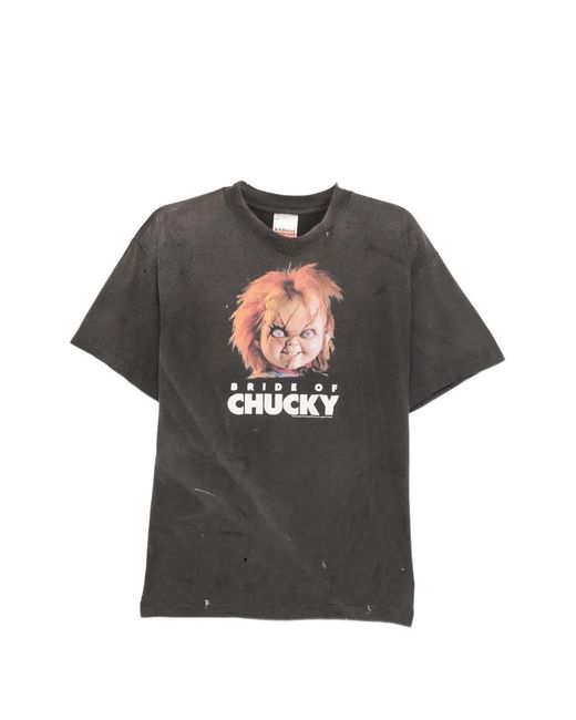 SAINT Mxxxxxx Gray Graphic-Print Distressed T-Shirt for men
