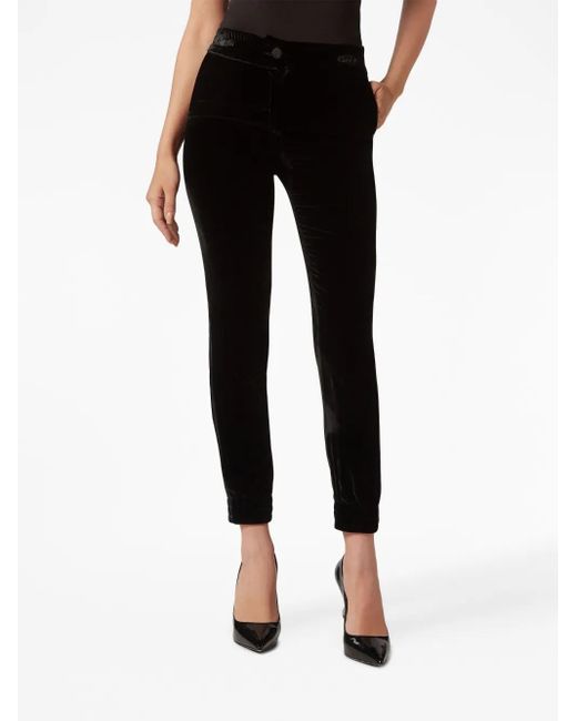 Philipp Plein Black Elasticated-Waist Velvet Trousers