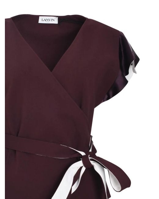 Lanvin Purple Wrap Blouse With Flutter Sleeves