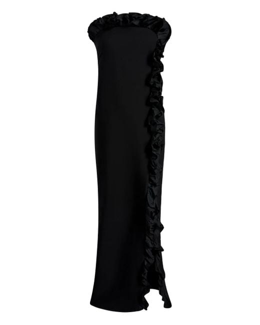 Cinq À Sept Black Ruffle-Detail Strapless Gown