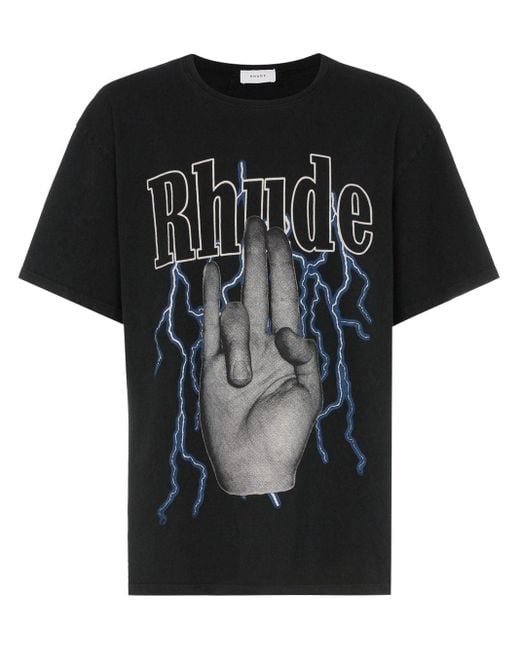 Rhude Black Shoker Hand-print T-shirt for men