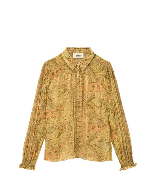 Ba&sh Yellow Cleo Paisley-Print Smocked Blouse