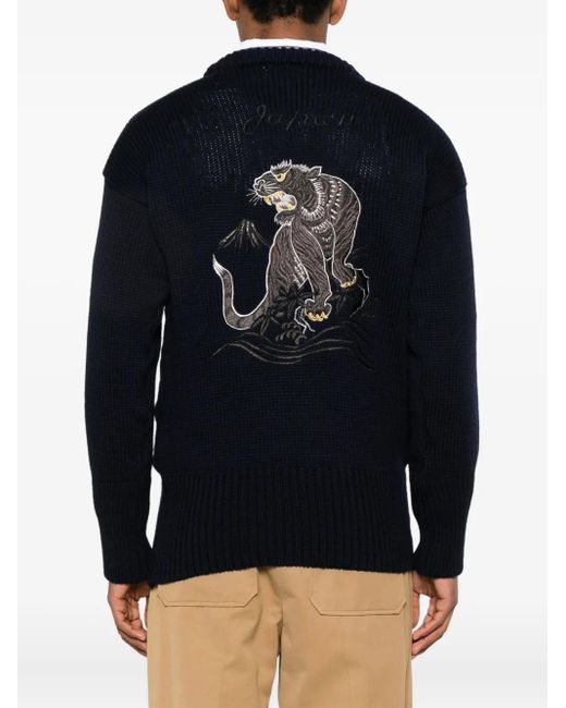 Junya Watanabe Trui Met Borduurwerk En Ronde Hals in het Blue voor heren