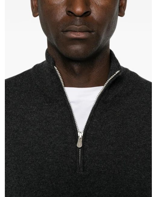 Brunello Cucinelli Black Half-Zip Wool Sweater for men