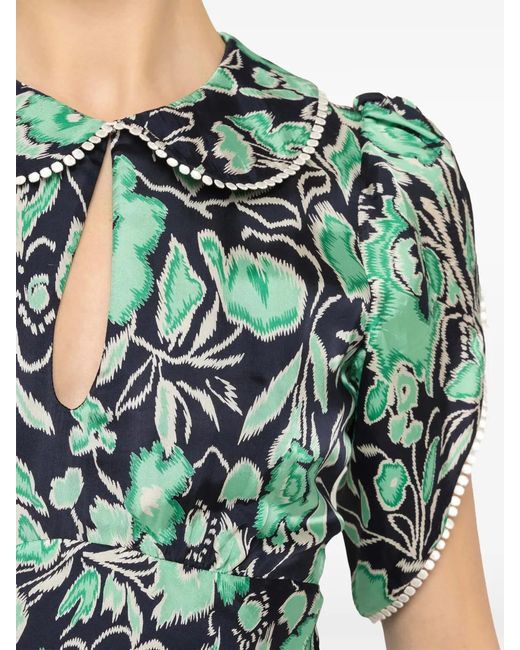 Nissa Green Floral-Print Midi Dress