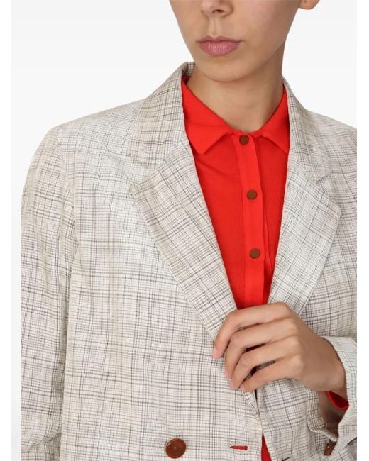 Alysi White Checked Double-Breasted Jacket