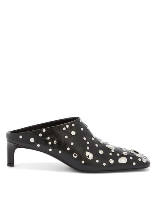 Jil Sander Black Rivet-Detail Leather Kitten-Heel Mules