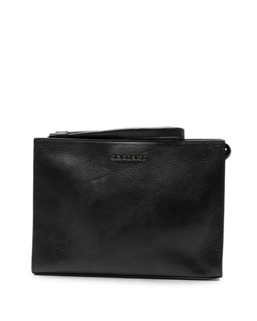 Orciani Black Logo-Plaque Grained-Leather Clutch Bag for men