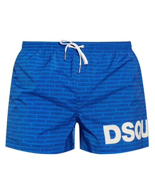 メンズ DSquared² ロゴ トランクス水着 Blue