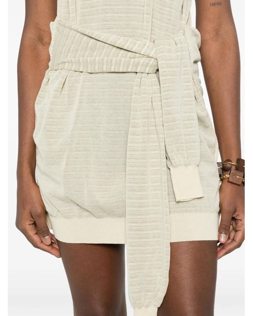 Nanushka White Nila Striped Knitted Polo Dress