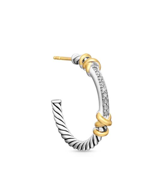 David Yurman Metallic 18K And Sterling Petite Helena Wrap Diamond Hoop Earrings