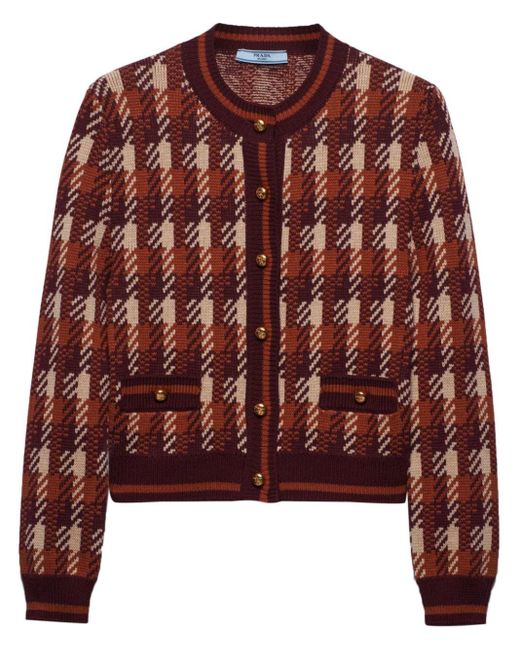 Prada Brown Patterned Wool Cardigan