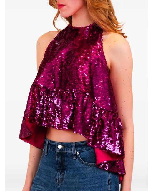 Azeeza Purple Winston Sequin-Embellished Top