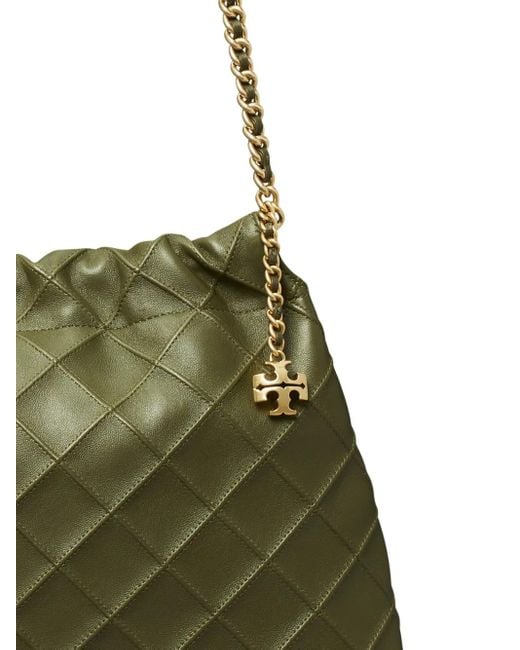 Tory Burch Green Fleming Quilted Tote Bag