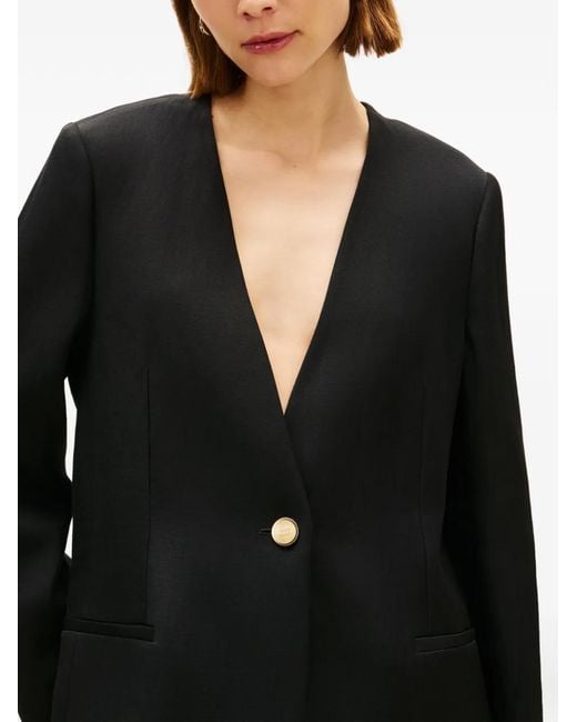 Tommy Hilfiger Black Blazer En Lin Mélangé À Design Sans Col