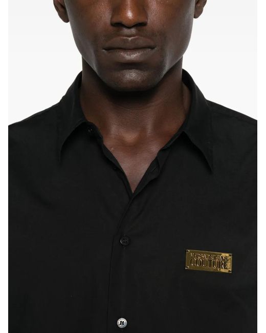 Versace Jeans Couture Black Logo-Plaque Cotton Shirt for men
