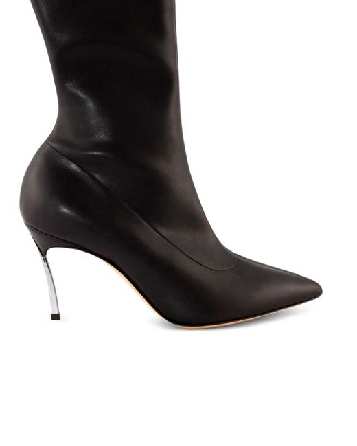 Casadei Black 80Mm Pointed-Toe Stiletto Boots