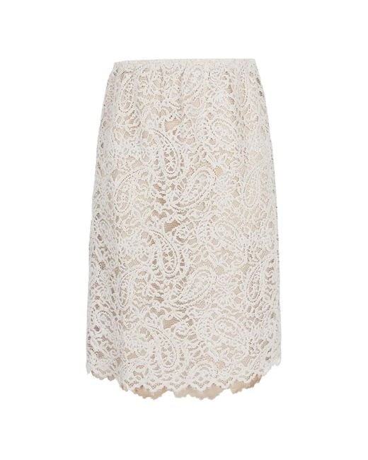 JNBY White Lace-Embroidered Midi Skirt