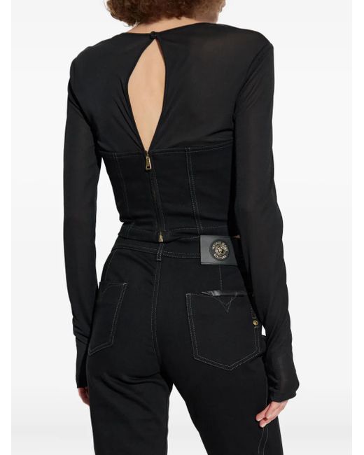 Top estilo corsé con panel de malla Versace Jeans Couture de color Black