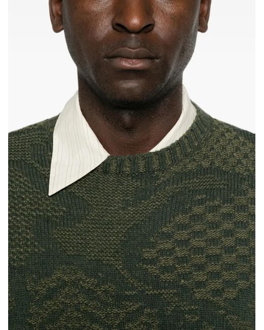 Etro Green Intarsia-Knit Crew-Neck Sweater for men